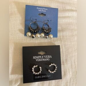 Simply‎ Vera Vera Wang Bundle of 2 Pairs of Earrings Cz Faux Pearls Pierced